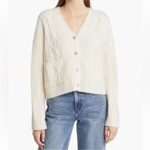 Rails | Bixby Cable Knit Cardigan with rhinestone sparkle flower buttons. Size M